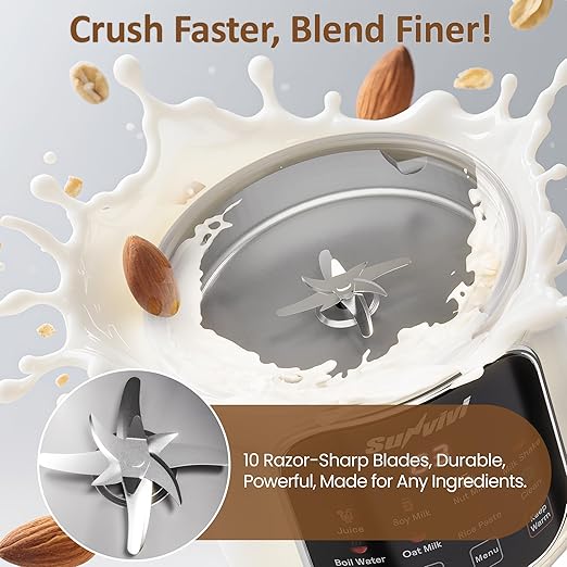 SUNVIVIPRO 60oz Nut Milk Maker Machine, 8 in 1 Soy Milk Maker Blender with Delay Start/Keep Warm/Self Clean, Touch Screen Food Processor for Soy/Nut/Oat Milk, Juice, Milkshake, Rice Paste & Boil Water