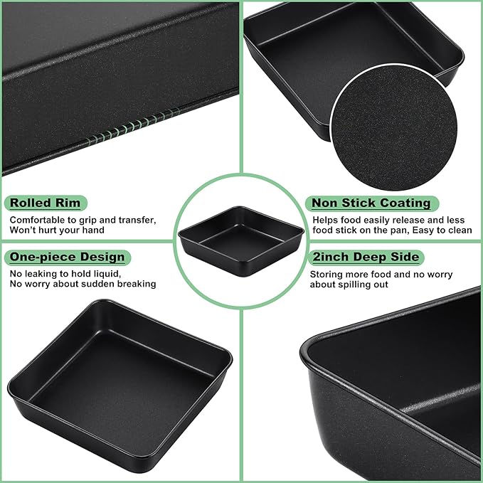 TeamFar 8x8 Inch Square Baking Pans, Coated Square Cake Brownie Lasagna Pan