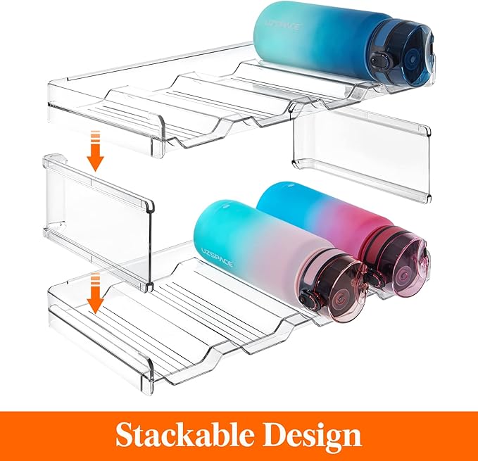 Lifewit Stackable Bottle Storage Organizer, Clear Freestanding Wine Holder for Cabinet, Large Slot Water Bottle Tumbler Organizer for Pantry, Plastic Wine Rack for Fridge Cellar, 3Tier Hold 12, 2Pack