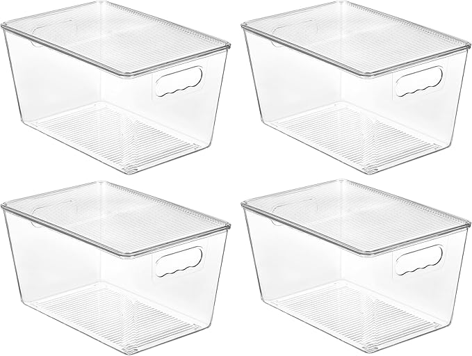 Vtopmart 4 Pack Clear Stackable Storage Bins with Lids, Large