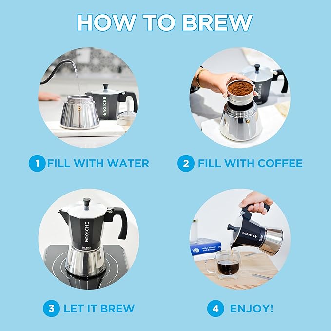 GROSCHE Milano Induction Stovetop Espresso Maker Moka Pot 6 Cup (Black)