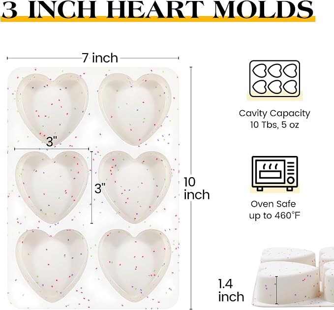 AOTASO 3 Inch Large Heart Shaped Silicone Molds for Chocolate, Candy, Cake, Soap (Set of 2, Cream)
