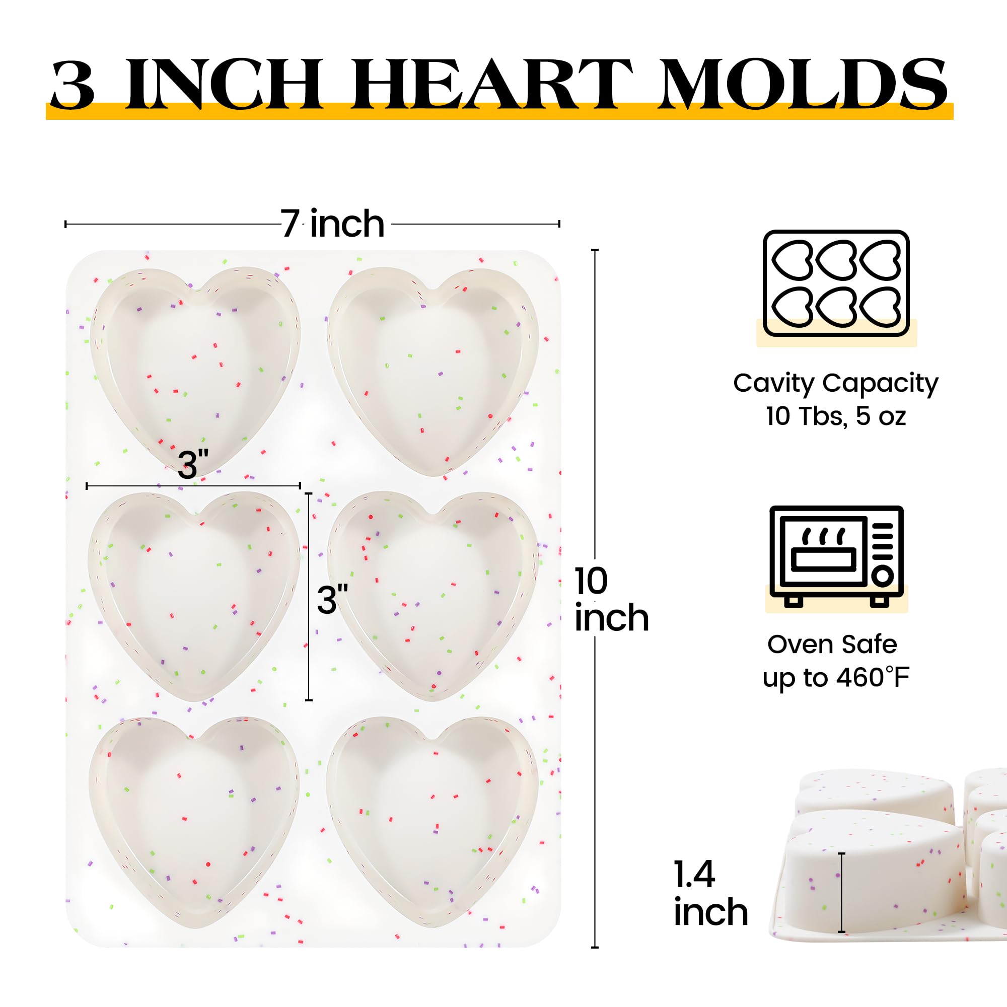 AOTASO 3 Inch Large Heart Shaped Silicone Molds for Chocolate, Candy, Cake, Soap (Set of 2, Cream)