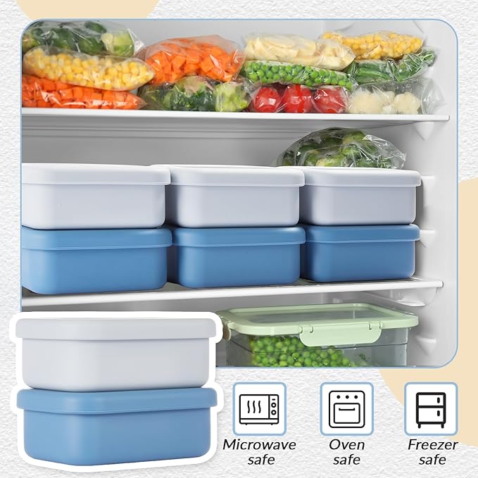Teenyyou 6 Packs 1 Cup Silicone Freezer Molds with Lids Silicone Soup Freezer Molds Rectangle Reusable Food Preserving Tray Freezing Ice, Leftovers and Meal Prep