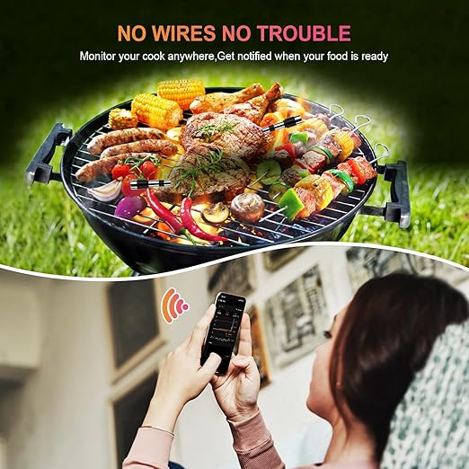 Wireless Smart Meat Thermometer, Dual-Sensor Probe, 500FT Remote, Dedicated App, Real-Time Temp for Oven/Grill - Rechargeable, Precise for Steak