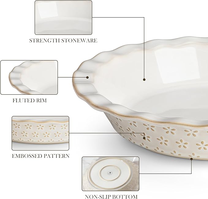MALACASA 9 Inch Pie Pan Set of 2, 45 OZ Ceramic Quiche Baking Dish