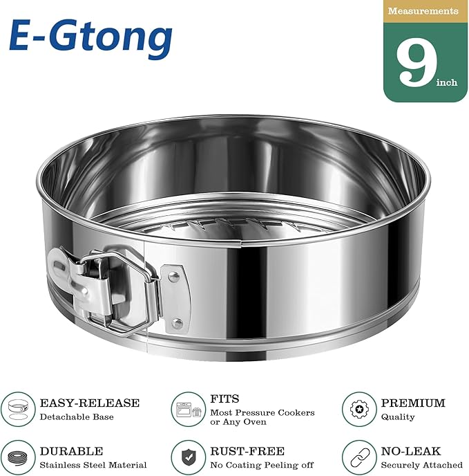 E-Gtong 9 Inch Springform Cake Pan, 304 Stainless Steel Springform Pans, Leakproof & Nonstick Cheesecake Pan with Removable Bottom, Round Spring Form Cake Pan For Baking