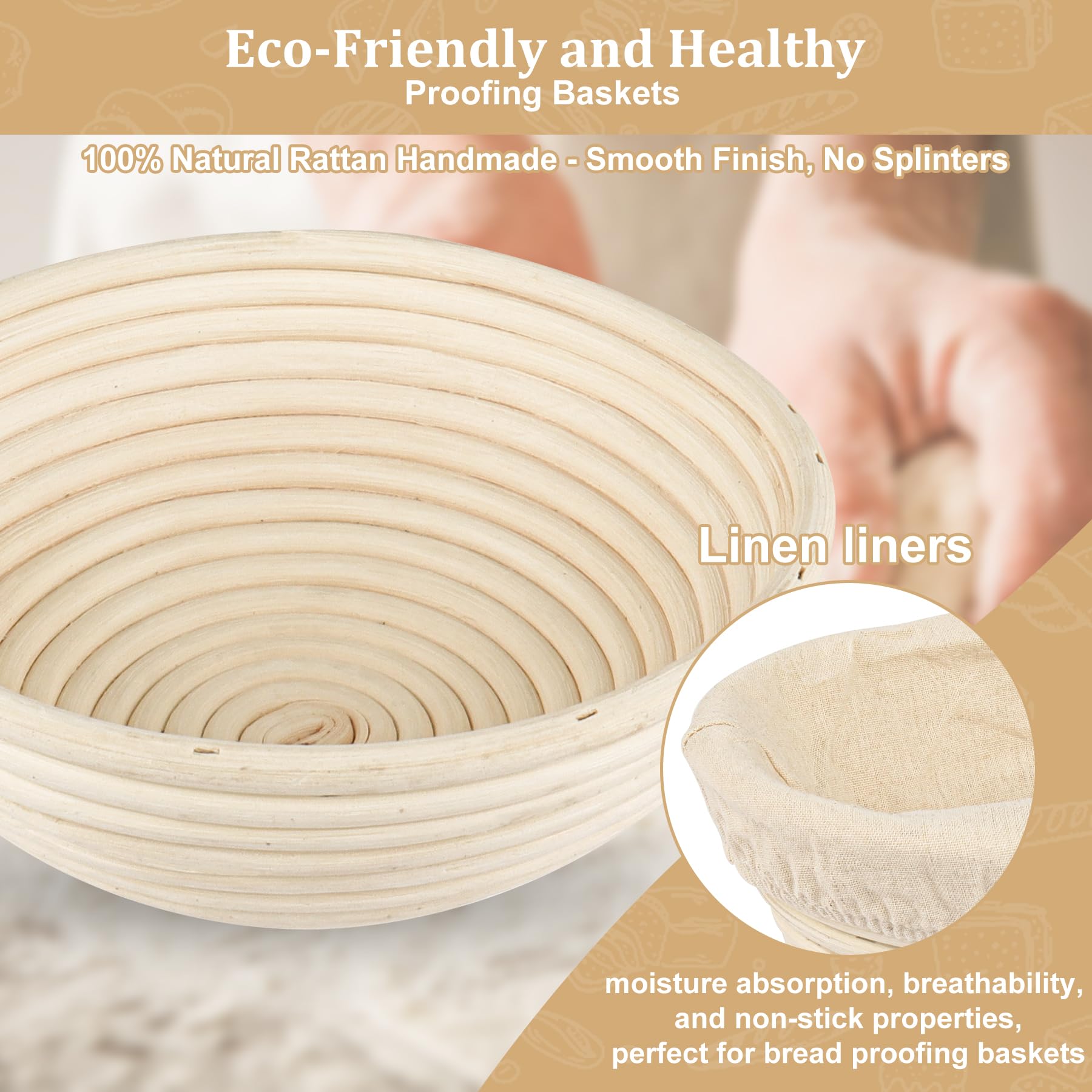 UDUK Sourdough Baking Kit, 10" & 9.6" Round Banneton Basket Set