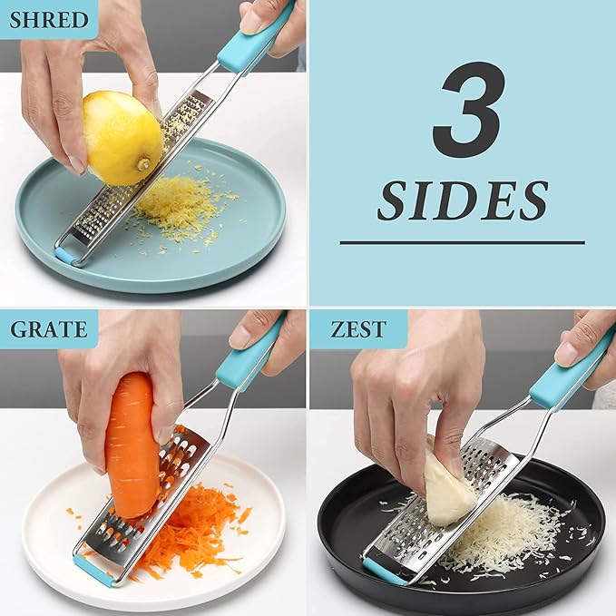 Cambom Cheese Grater Citrus Zester Lemon Zester Pack of 3-304 Stainless Steel - A Sharp Tool for Parmesan Cheese, Ginger, Garlic, Nutmeg, Chocolate, Vegetables，Fruits，Dishwasher Safe Blue