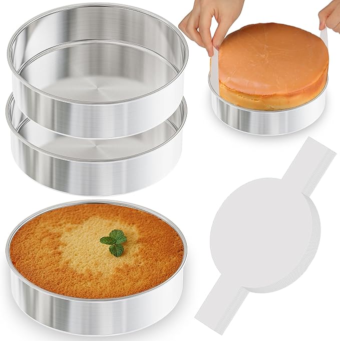 7 Inch Round Cake Pans, 3PCS Stainless Steel Cake Pan &100 Parchment Paper