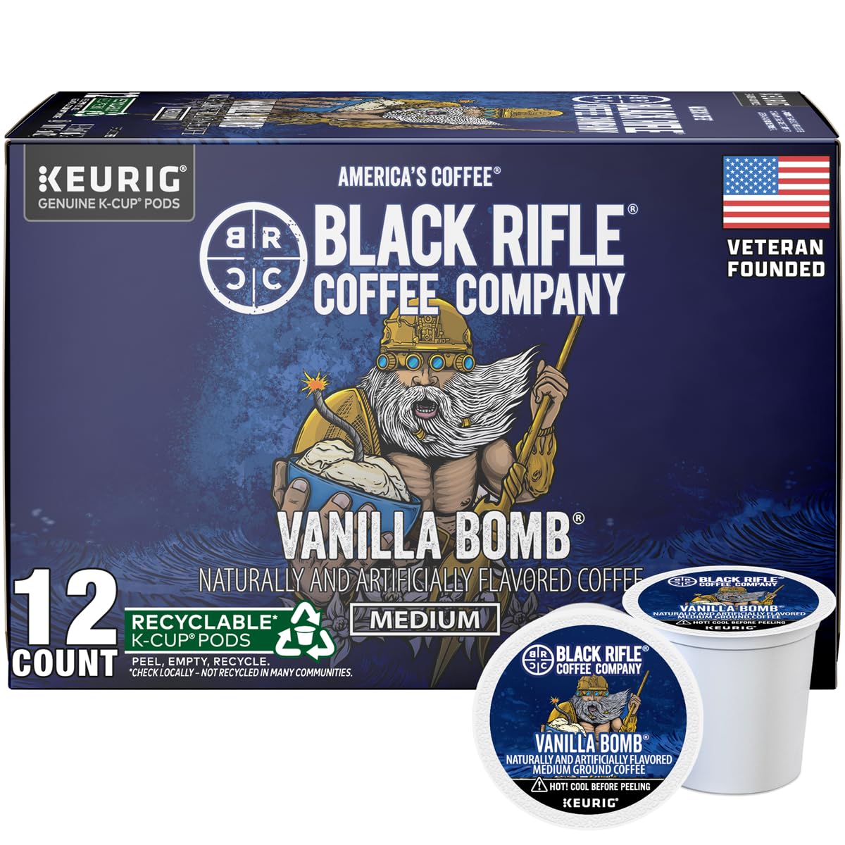 Black Rifle Coffee Company Vanilla Bomb Medium Roast Coffee K-Cups – Single-Serve Coffee Pods, 4 count (Pack of 12)