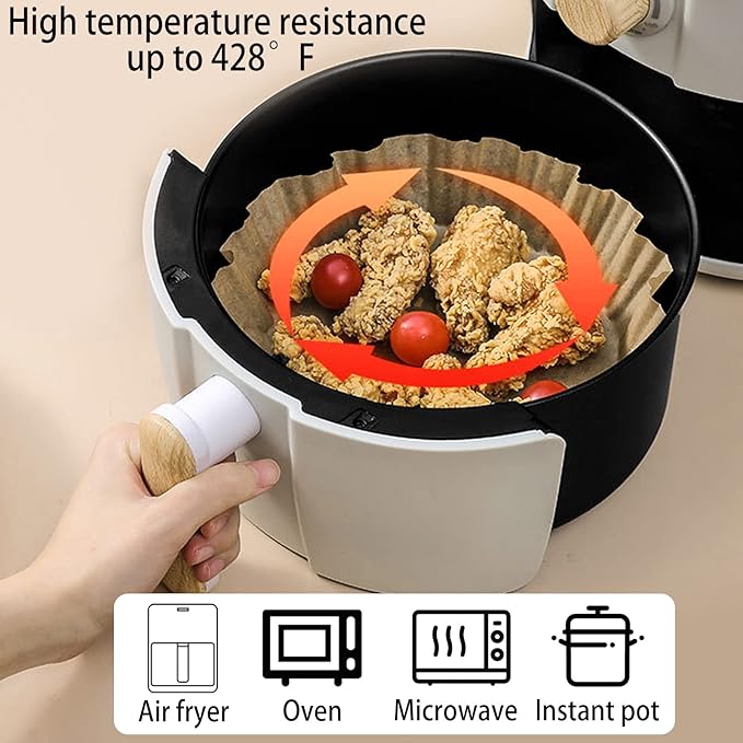 200Pcs Air Fryer Disposable Paper Liner, Round Non-Stick Air Fryer Liners Parchment Paper for Baking Roasting Microwave Oven (6.3 inch)