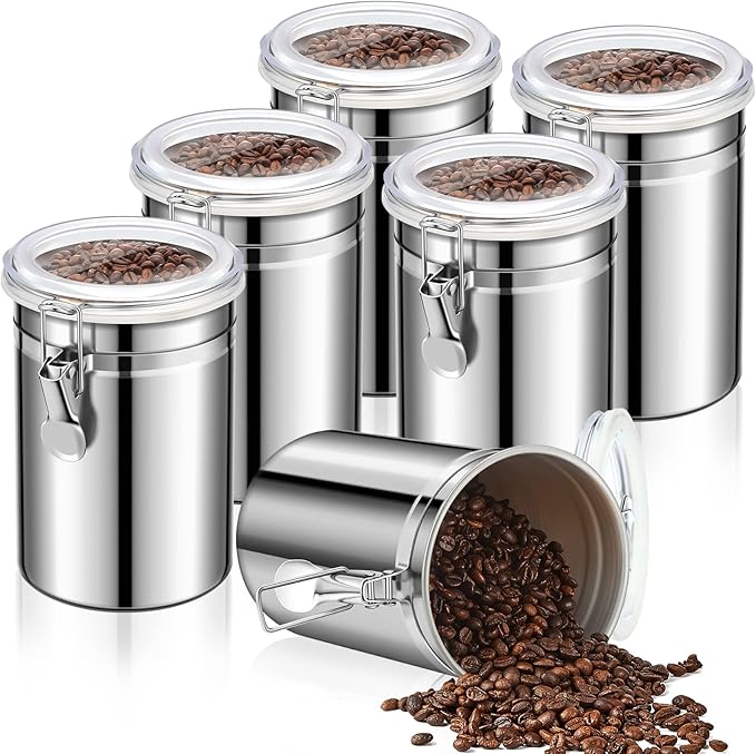 Lallisa 3 Pcs Stainless Steel Kitchen Canister 62 fl oz with Airtight Clear Clamp Lid, Metal Food Storage Container Set for Coffee Bean Ground Coffee Flour Sugar Spice Tea Cereal Snack Candy Pantry
