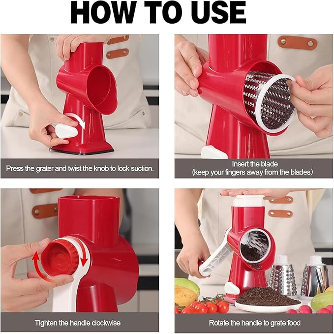 KalraMay Rotary Cheese Grater with Handle, Multifunctional Cheese Shredder