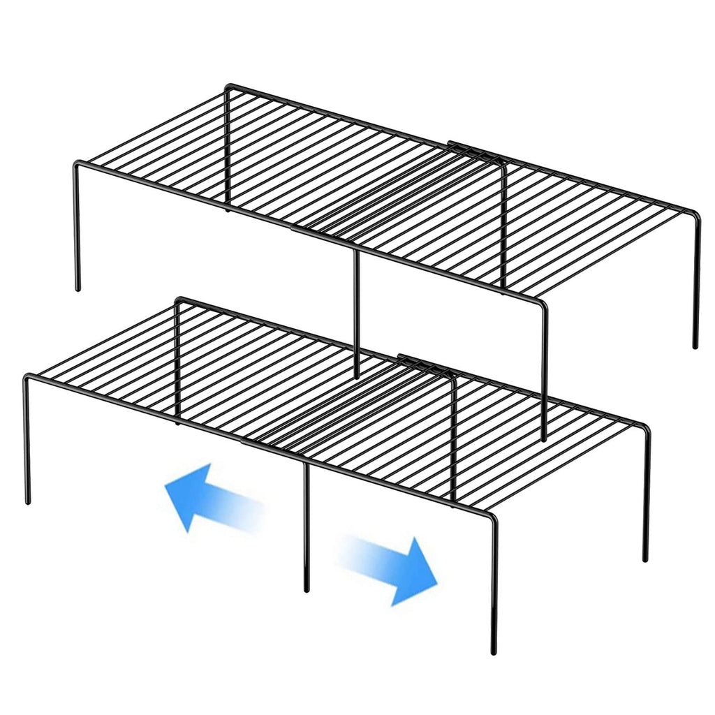 GEDLIRE Kitchen Cabinet Expandable Shelf Organizers Set of 2, Adjustable Metal Wire Pantry Storage Shelves, Plate Dish Organizer Rack for Cabinets, Cupboard, Counter, Freezer, Countertop, Black