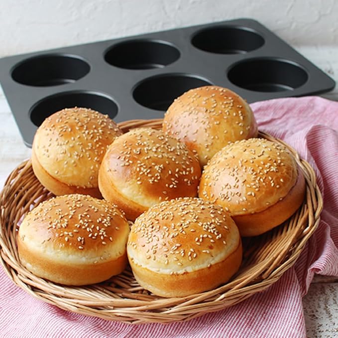 Elesinsoz 2 Pcs English Muffin Pans, 3.6 Inch Non-Stick 6 Cup Straight Side Cupcake Pan, Hamburger Bun Pan for Baking Muffin Egg Sandwich Frittata Cinnamon Roll (Lid NOT Included)