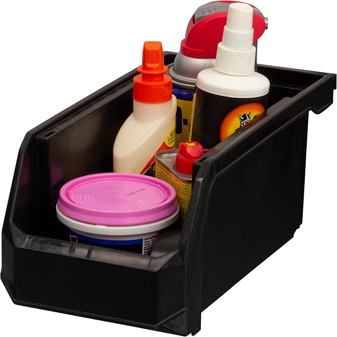 ReadySpace Medium Stackable Plastic Storage Bins, 8-Pack, Black