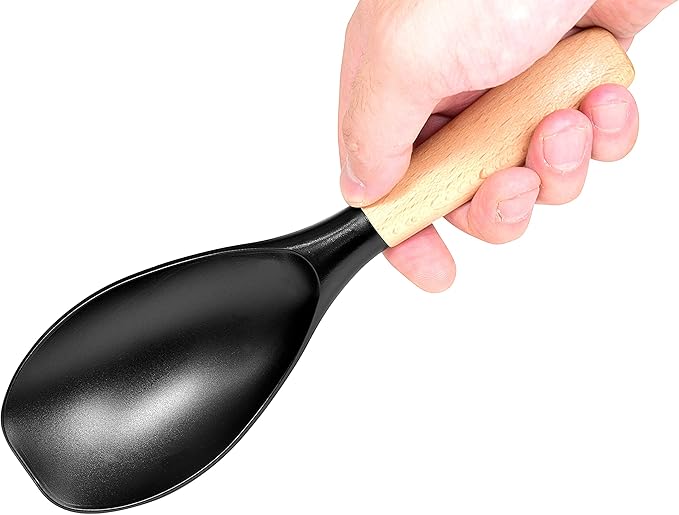 Non Stick Heat Resistant Nylon Spoon Short Wooden Handle 8.3”