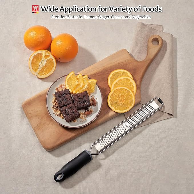 WAGENSTEIGER 2-in-1 Stainless SteelLong Cheese Grater Dual-Sided Fine & Coarse Blades Precision Zester for Lemon, Ginger, Cheese, Vegetables, Rust-Resistant, Ergonomic Handle (15.35" x 1.77")