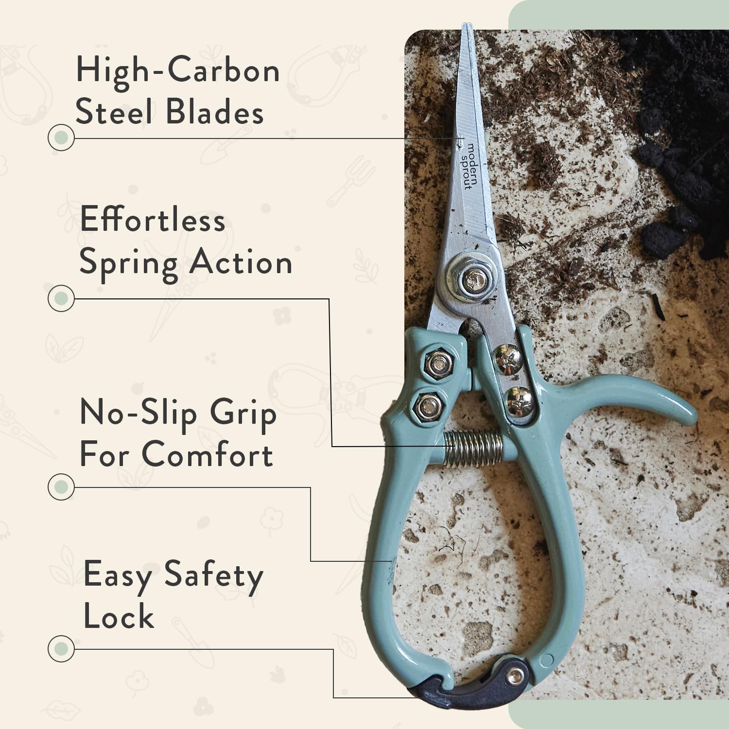 Modern Sprout Pruning Shears - Garden Snips - Herb Scissors - Sage 1-Pack