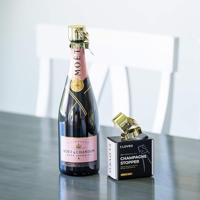 KLOVEO Champagne Stoppers - WAF Patented Seal - Made in Italy - Gold