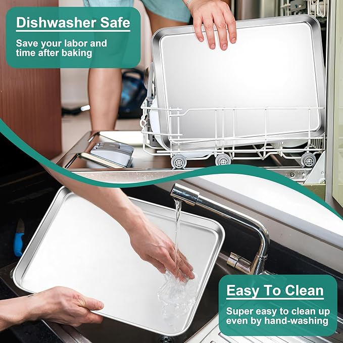 TeamFar Baking Sheet, Cookie Sheets Baking Pans Set of 3, 16/12.5/9.3 Inch