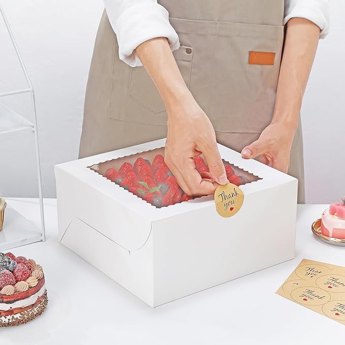 EQOREIIN 10Pack 10 inch Small Cake Boxes with Cake Board and Stickers