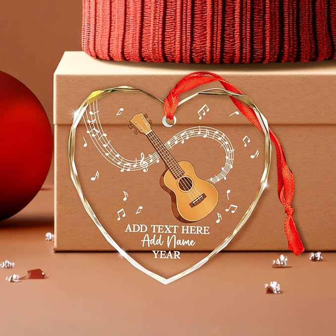 Personalized Ukulele Glass Ornament with Text Name Year, Ukulele Instrument Christmas Tree Ornament, Customized Musical Instrument Christmas Ornaments 2026, Gift for Men Women Music Lover