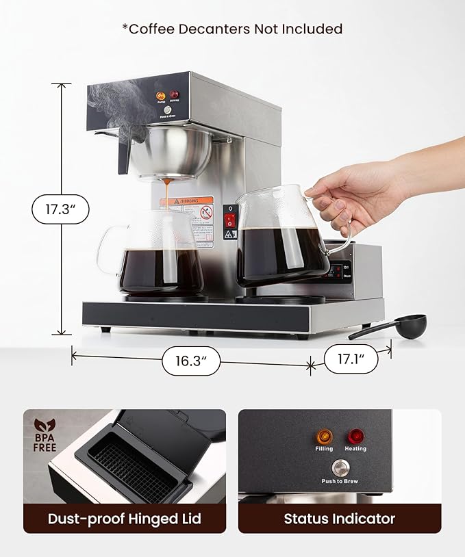 SYBO 12-Cup Commercial Pour Over Coffee Maker with 3 Warmers