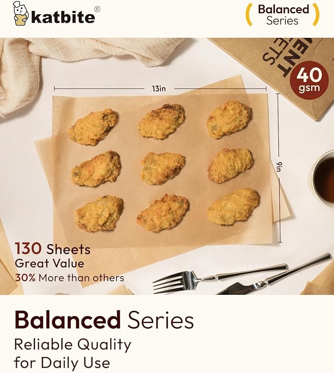 Katbite 9x13 Inch Parchment Paper Sheets 130PCS, Unbleached Non-Stick