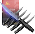 Piklohas Steak Knives Set of 4, 4.6 Inch Non Serrated Dinner Knife, Forged German Steel Damascus Pattern Straight Edge Meat Knife with Full Tang Handle, Dishwasher Safe, Ideal for Gift