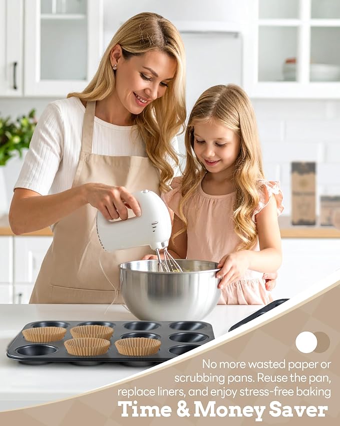 Bake Choice 2 Muffin Pan for Baking, Standard Cupcake Pan with 100 Liners