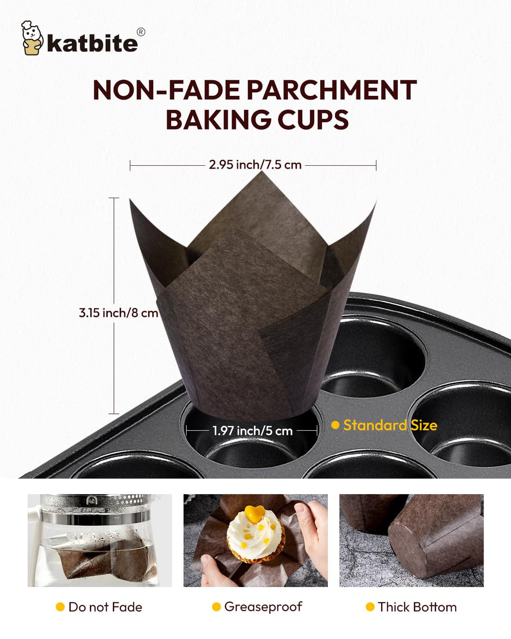 Katbite Tulip Cupcake Liners 200PCS, Muffin Baking Cups Holders, Coffee
