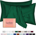 LYSHIN Silk Pillow Cases 2 Pack Standard Size with Zipper, Olive Green