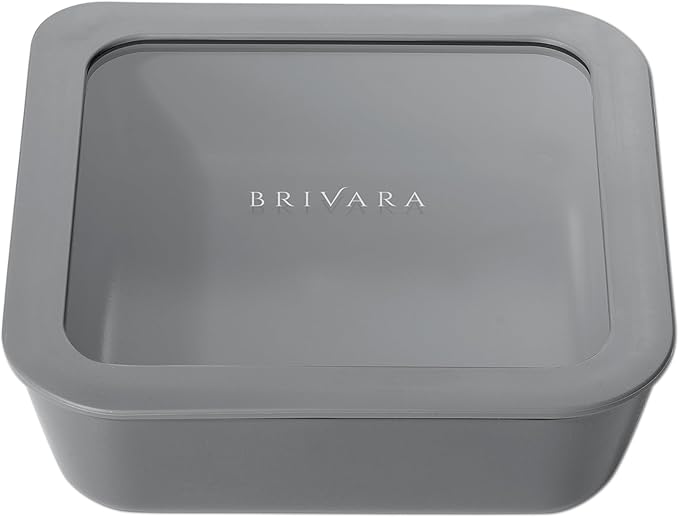 BRIVARA HOME Glass Food Storage Container with Lid, 5-Cup Medium Square | Microwave-Safe Airtight Lid, Oven-Safe Ceramic-Coated Glass | Zero Plastic, No PFAS/PFOA/BPA, Reusable [Smoke]
