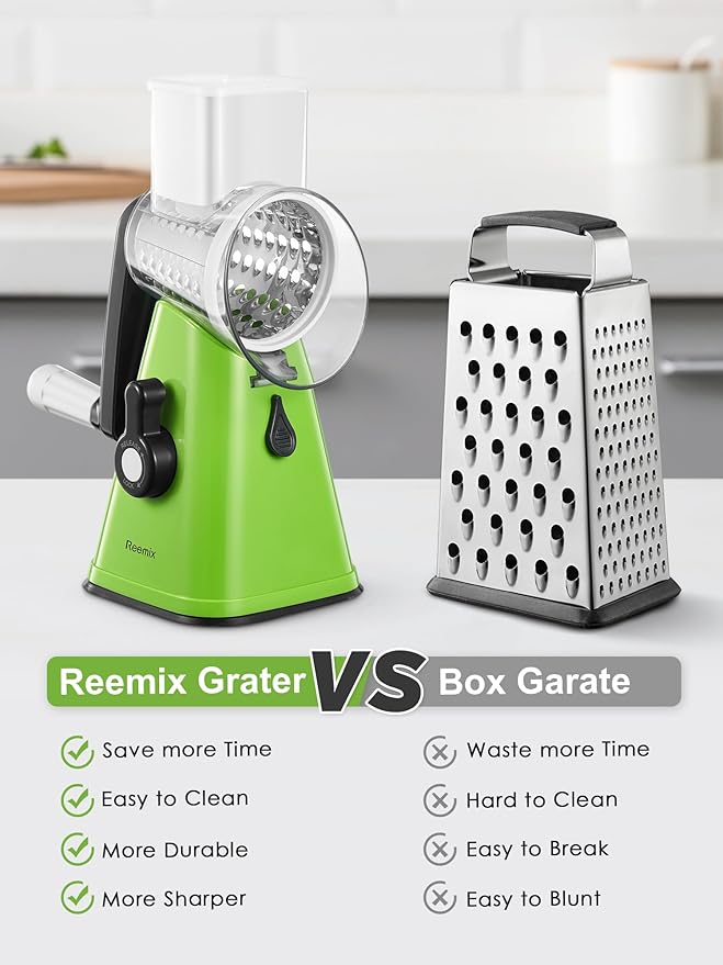 Rotary Cheese Grater with Handle, Reemix Vegetable Cheese Grater