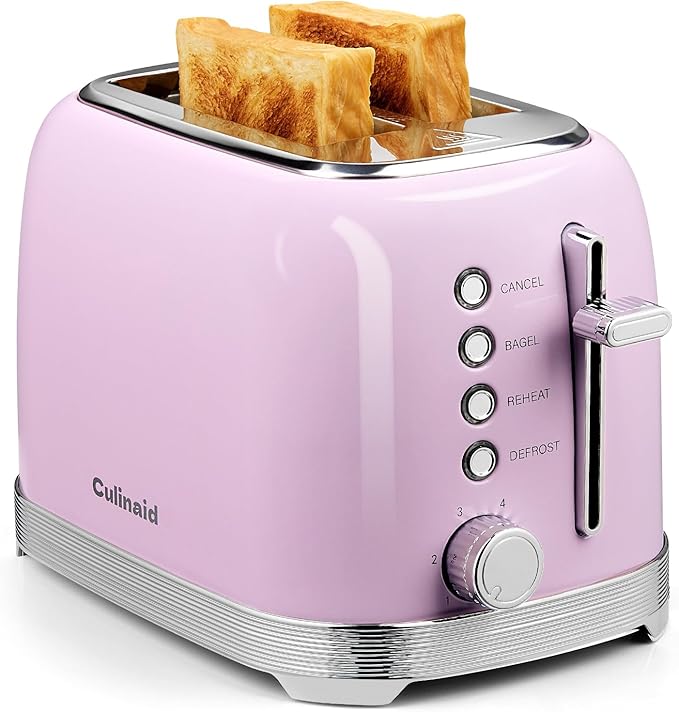 Culinaid Toaster 2 Slice Retro Stainless Steel, Pastel Pink
