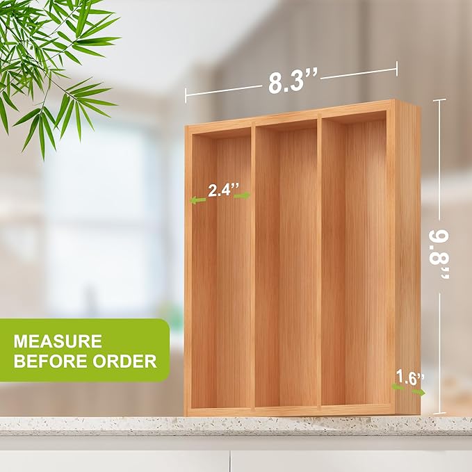 Unibambou Bamboo Silverware Drawer Tray, Kitchen Flatware Cutlery Organizer