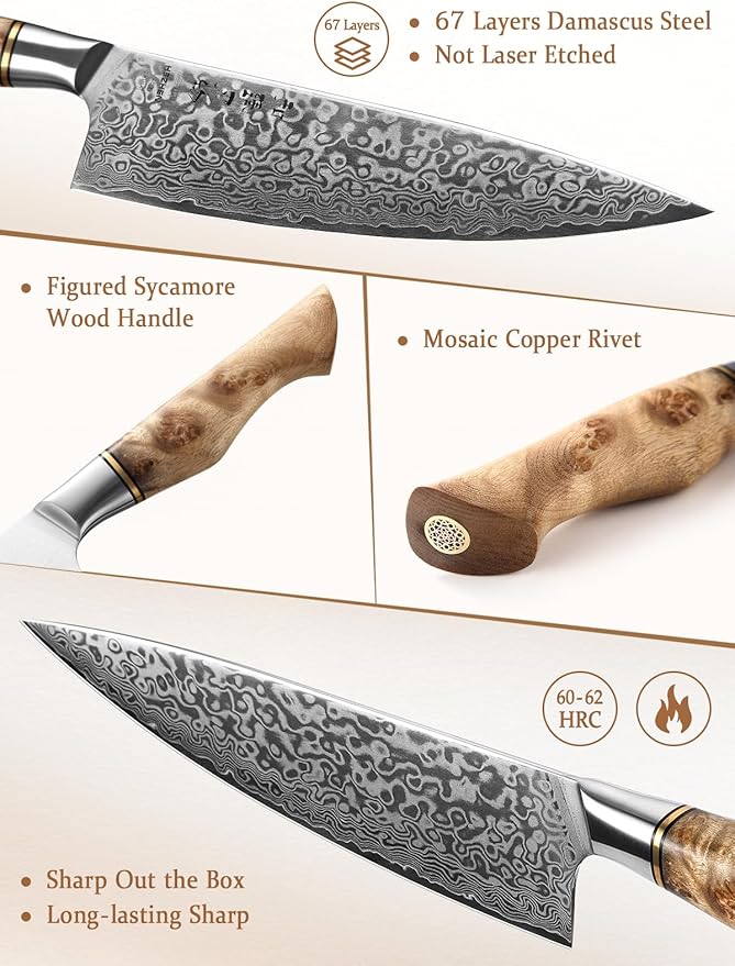 HEZHEN Damascus Chef Knife, 8.3 Inches