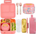 JXXM Bento Lunch Box for Kids With 8oz Soup Thermo,Leak-proof Lunch Containers with 5 Compartment,Thermos Food Jar and Lunch Bag, Food Containers for School (A-Pink(Fantasy Unicorn))
