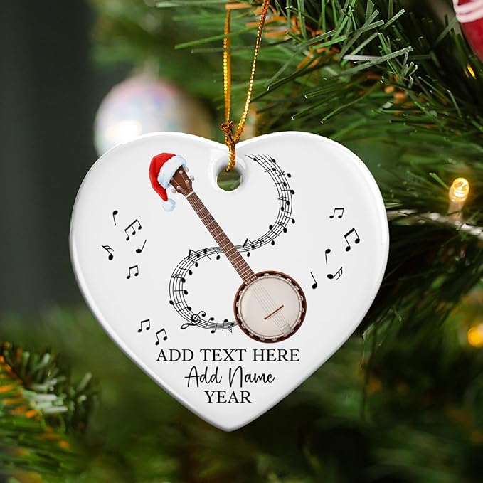 Personalized Banjo Musical Instrument Ceramic Ornaments, Customized Banjo Christmas Ornament with Text Name Year, 2026 Christmas Ornament Gift for Musician/Teacher/Student, Banjoist Keepsake