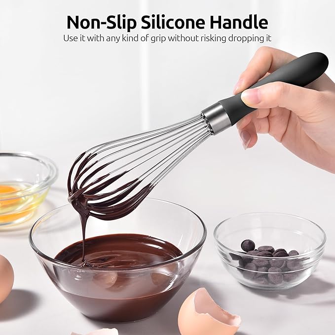 U-Taste Wire Whisk for Cooking, 18/10 Stainless Steel Balloon Wisk, S/Black