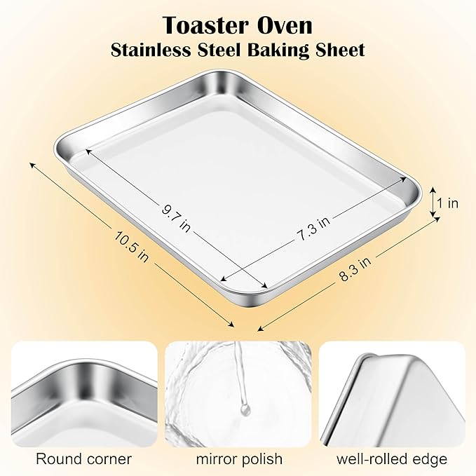E-far Small Baking Sheet, 10.5”x8.3” Stainless Steel Toaster Oven Tray