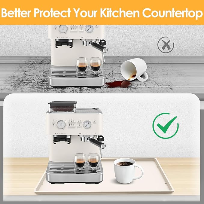 Silicone Coffee Maker Mat with Lip for Countertops, 19.7''x15'' Cream White