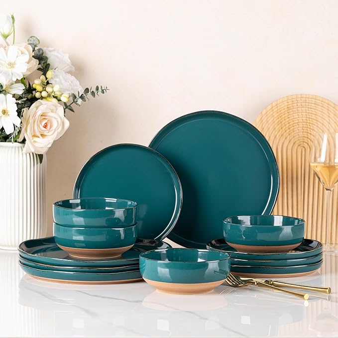 AmorArc Dinnerware Sets for 4, 12 Pieces Ceramic Plates and Bowls Set