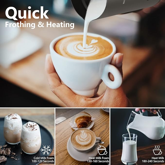 Milk Frother Electric, 4 IN 1 Warm and Cold Milk Steamer for Coffee Latte