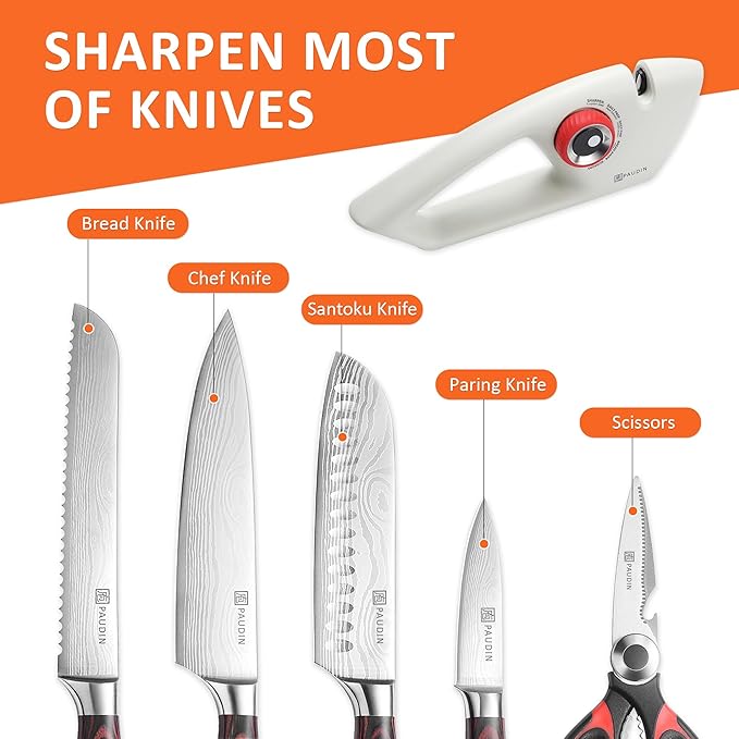 PAUDIN 5-Stage Knife Sharpener for Kitchen Knives & Scissors, Straight & Serrated Blades Manual Sharpener, Restores Dull Knives for Home Cooks and Everyday Cooking