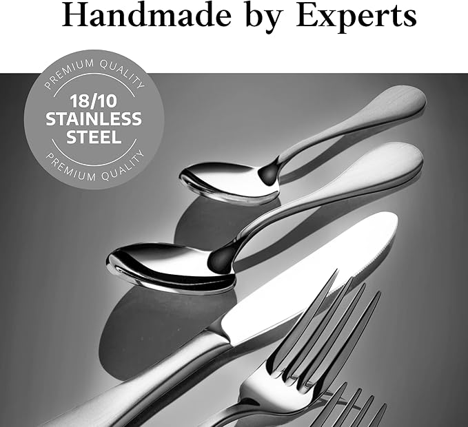 Artaste 56426 Rain 18/10 Stainless Steel Large Serving Spoons and Forks Set, 6 of Each, 12 Pieces, Silver