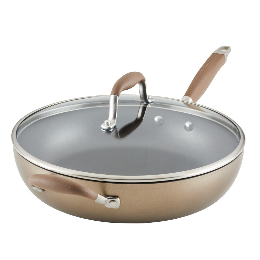 Anolon Advanced Hard Anodized Nonstick Deep Frying Pan with Lid, Non Stick Pan, 12 Inch, Bronze