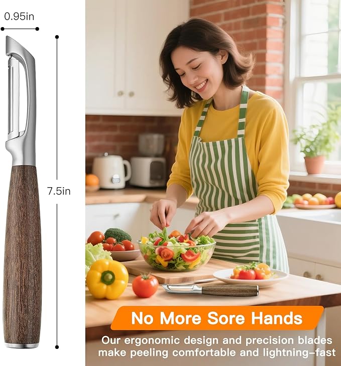Vegetable Peeler, Swivel 304 Steel Blade, Wood Handle, Black Walnut